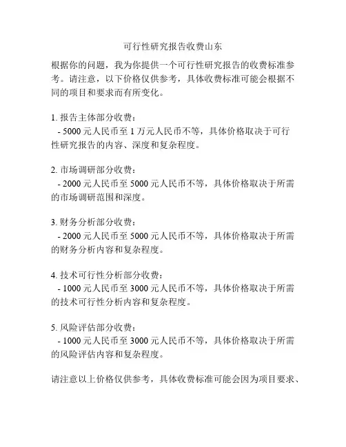 可行性研究报告收费山东