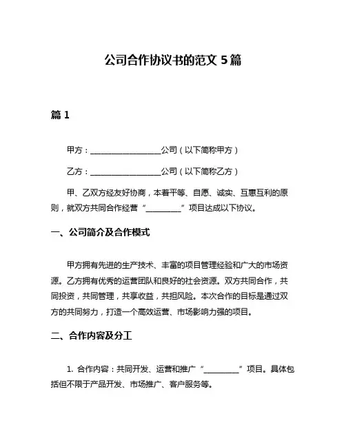 公司合作协议书的范文5篇