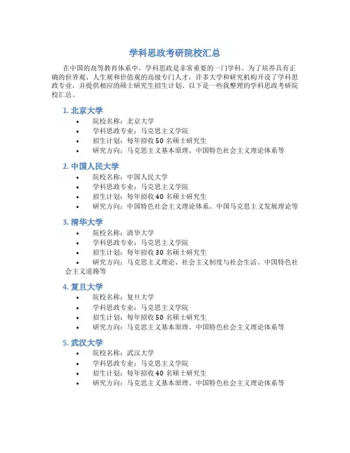 学科思政考研院校汇总