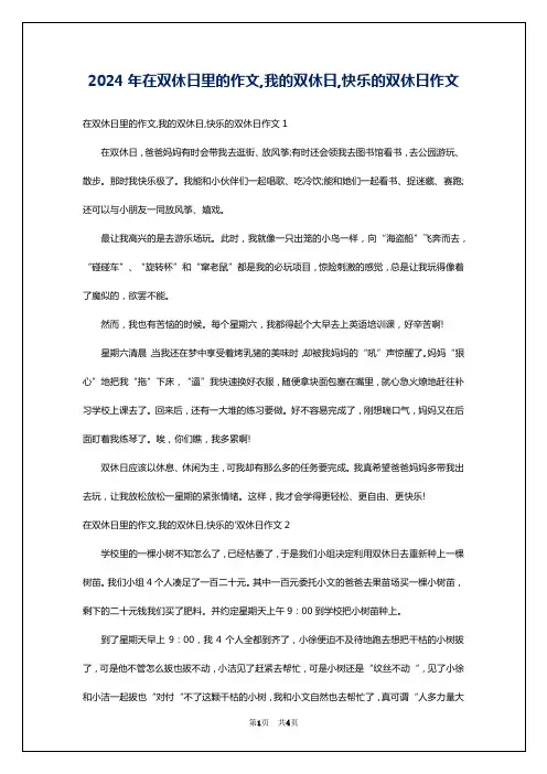 2024年在双休日里的作文,我的双休日,快乐的双休日作文