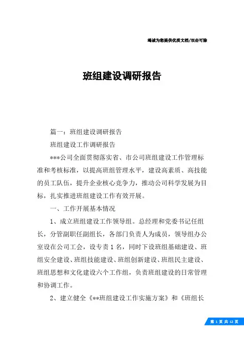 班组建设调研报告