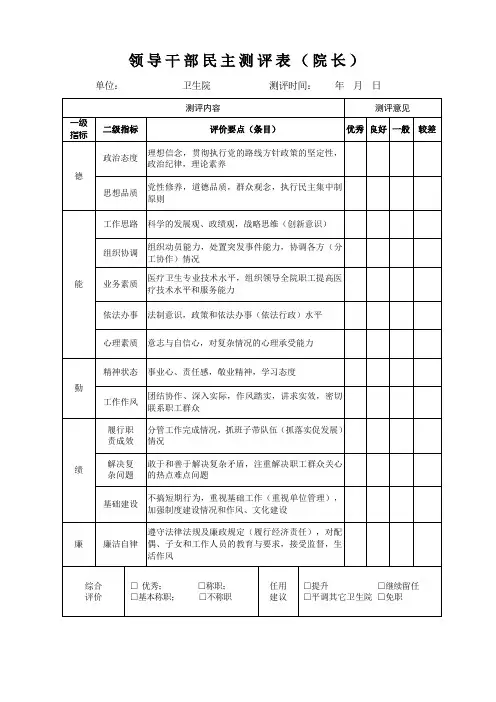 领导干部民主测评表
