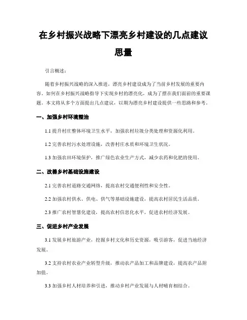 在乡村振兴战略下美丽乡村建设的几点建议思考