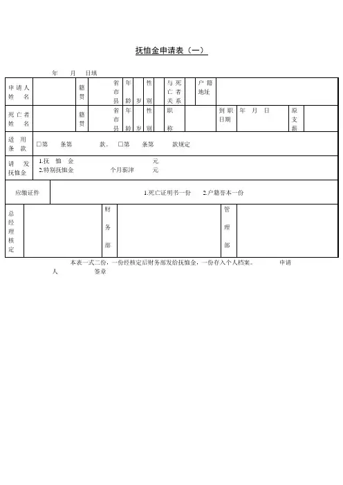 抚恤金申请表、抚恤金(丧葬费)申请表