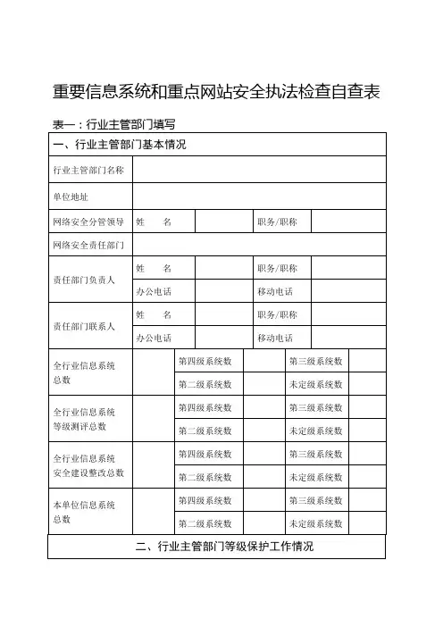 重要信息系统和重点网站安全执法检查自查表