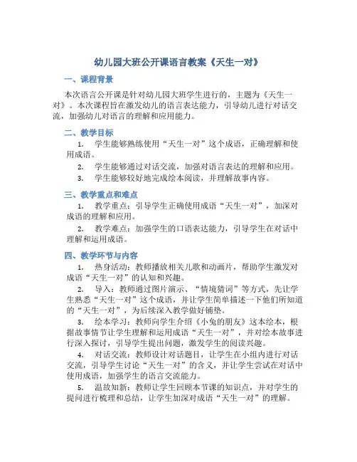 幼儿园大班公开课语言教案《天生一对》