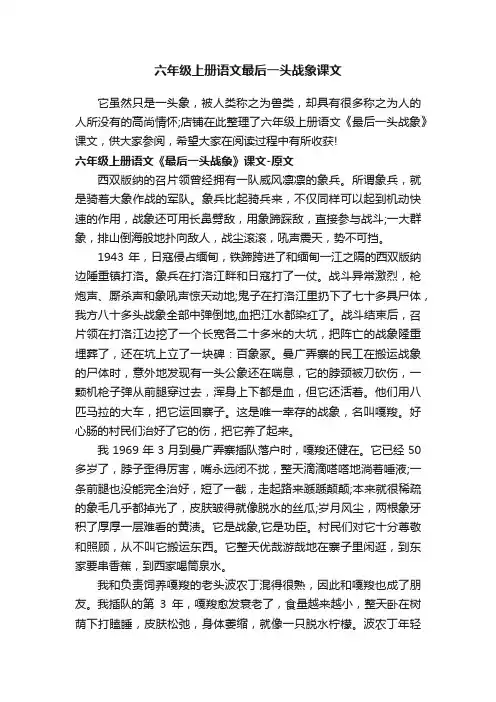 六年级上册语文最后一头战象课文