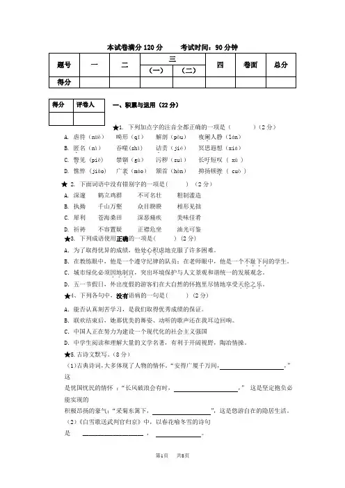 中考语文命题能力研讨试卷 (5)