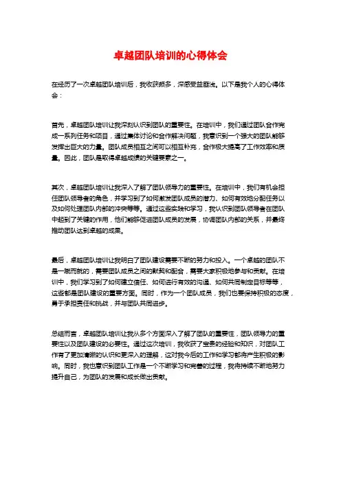 卓越团队培训的心得体会