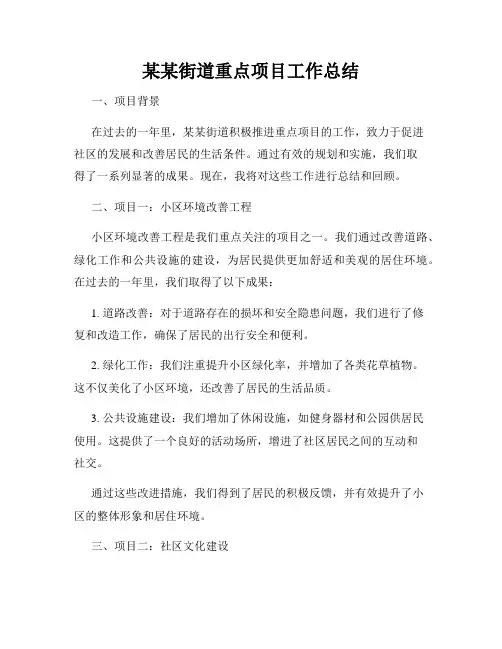 某某街道重点项目工作总结
