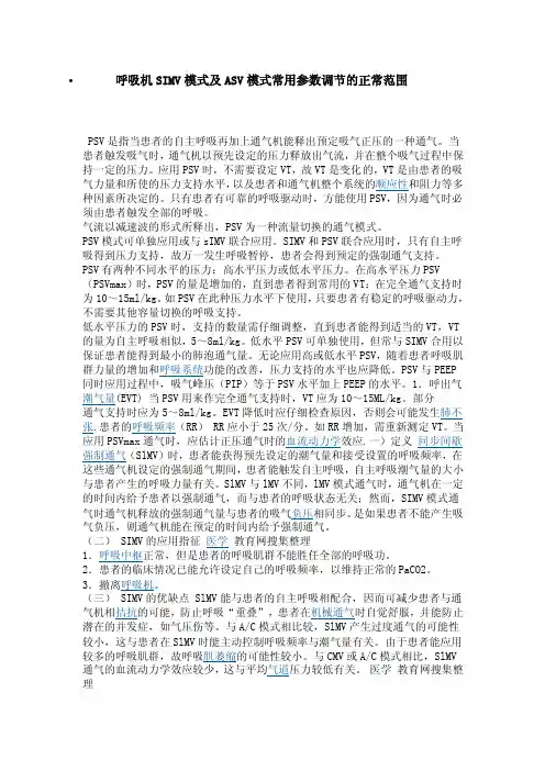 呼吸机SIMV模式及ASV模式常用参数调节的正常范围