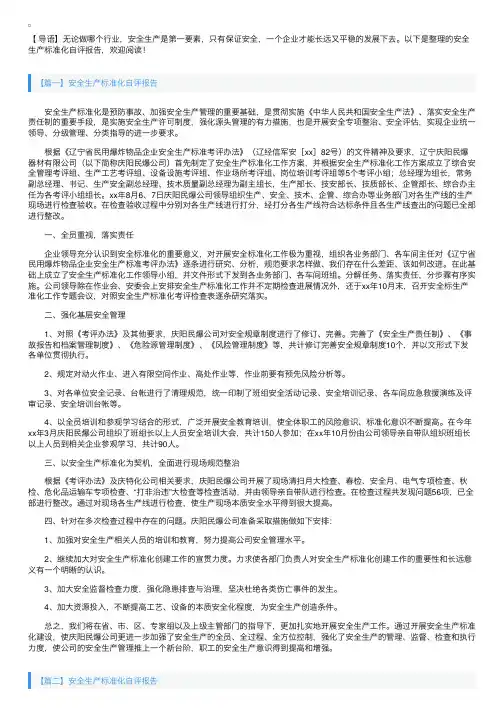 安全生产标准化自评报告