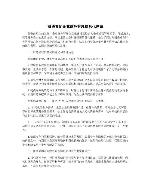 浅谈集团企业财务管理信息化建设