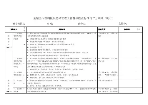 基层医疗机构医院感染管理工作督导检查标准与评分细则