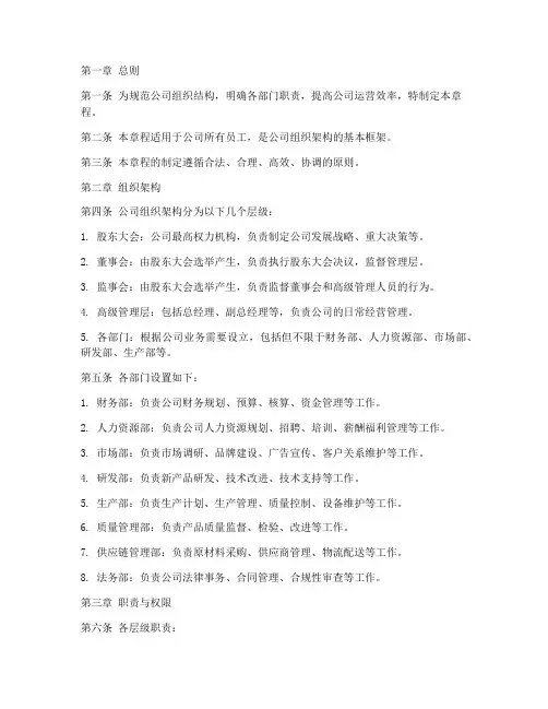 公司组织构架章程模板