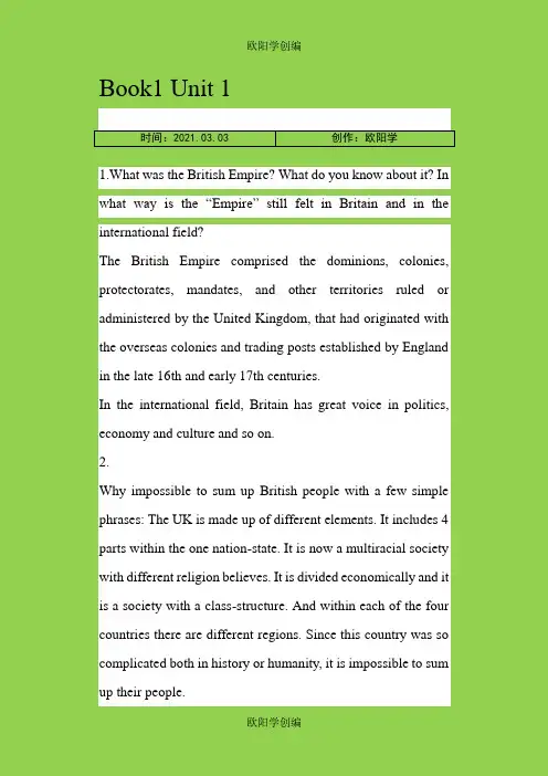 英语国家社会与文化入门 课后题答案之欧阳学创编