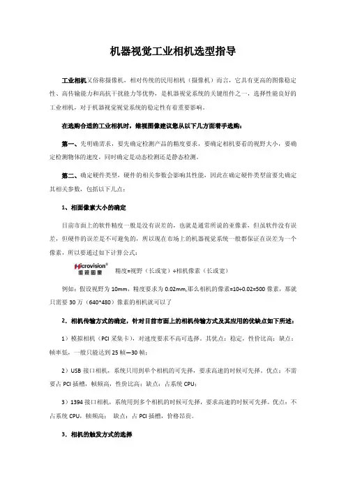 机器视觉工业相机选型指导