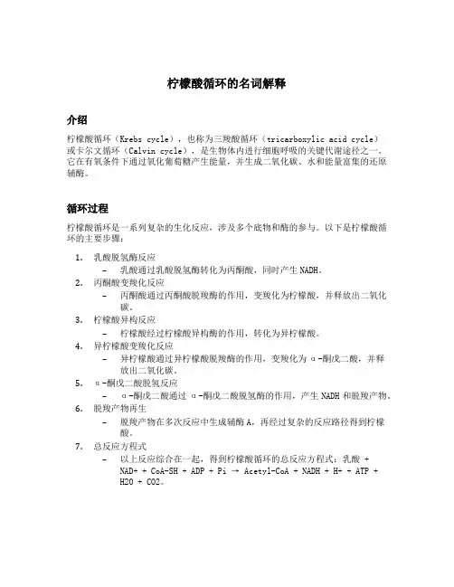 柠檬酸循环的名词解释