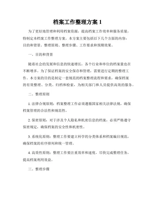 档案工作整理方案1
