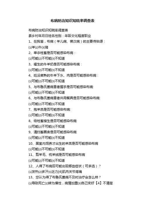布病防治知识知晓率调查表