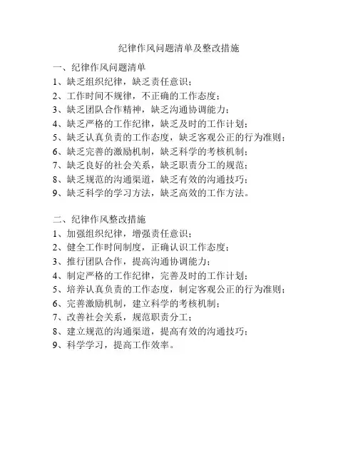 纪律作风问题清单及整改措施