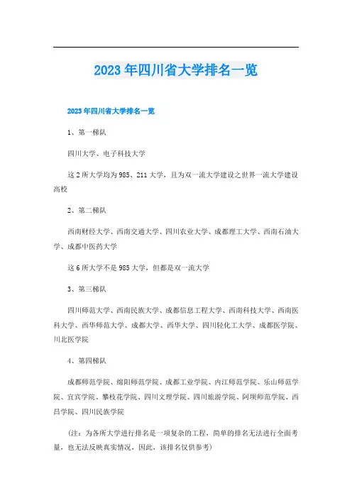 2023年四川省大学排名一览