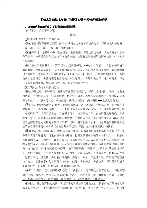 【精品】部编七年级 下册语文课外阅读理解及解析