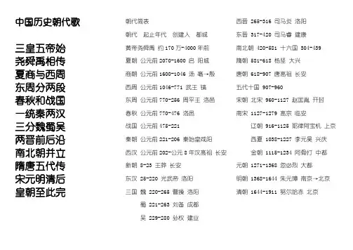中国历史朝代歌及朝代简表