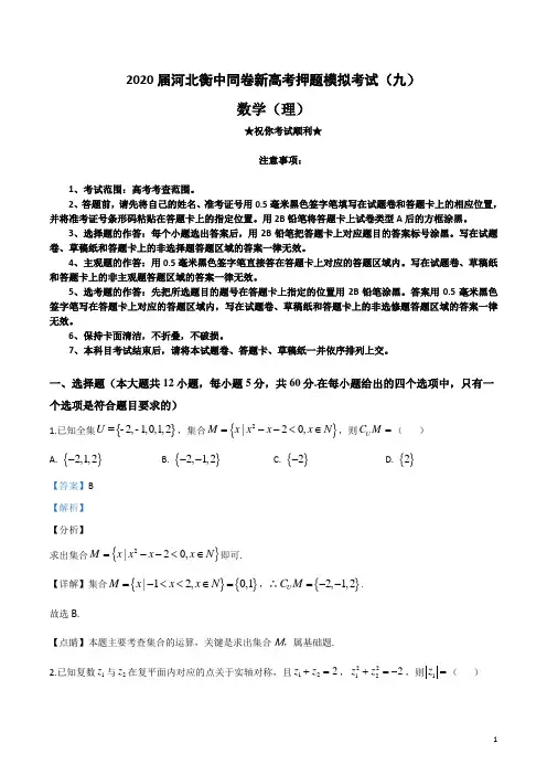 2020届河北衡中同卷新高考押题模拟考试(九)理科数学
