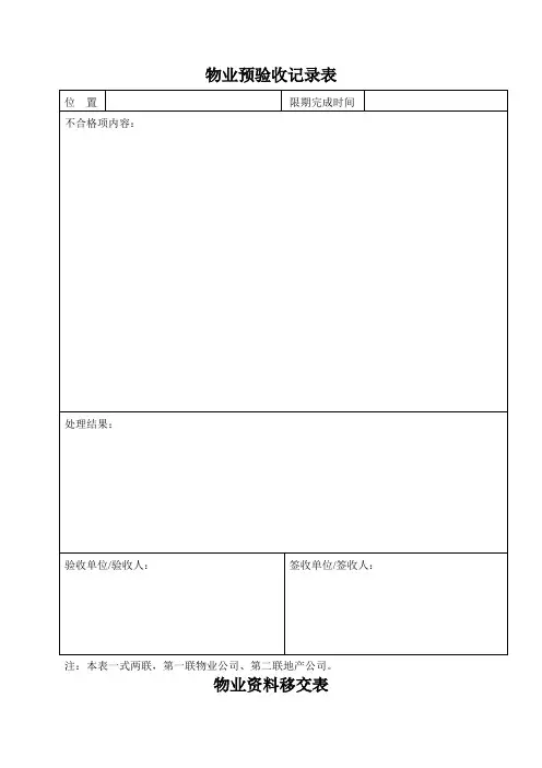 物业客户服务常用表格