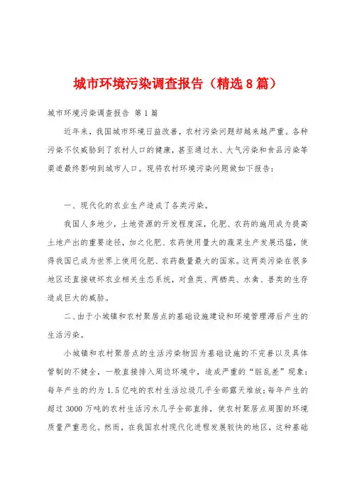 城市环境污染调查报告(精选8篇)