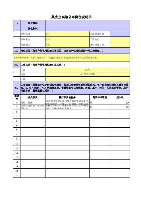 某央企煤炭集团岗位职责梳理表宾馆-会计