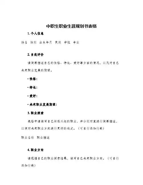 中职生职业生涯规划书表格