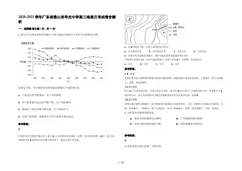 2020-2021学年广东省佛山市华光中学高三地理月考试卷含解析