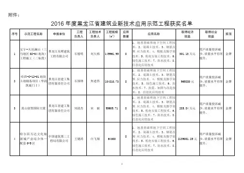 黑龙江省2016年度建筑业新技术应用示范工程获奖名单