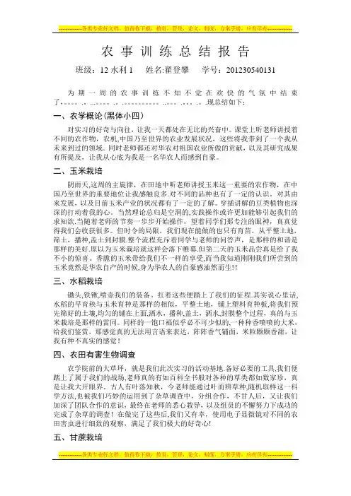 农事训练总结报告【呕心沥血整理版】