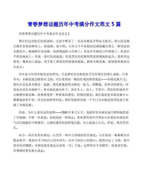 青春梦想话题历年中考满分作文范文5篇