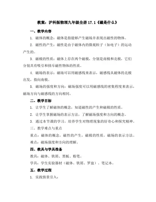 沪科版物理九年级全册17.1《磁是什么》教案