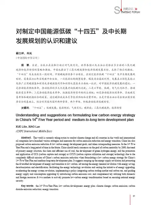 对制定中国能源低碳“十四五”及中长期发展规划的认识和建议