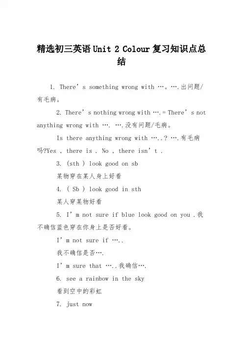 精选初三英语Unit 2 Colour复习知识点总结