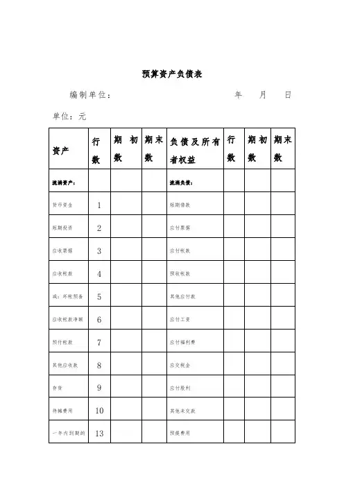 公司预算资产负债表