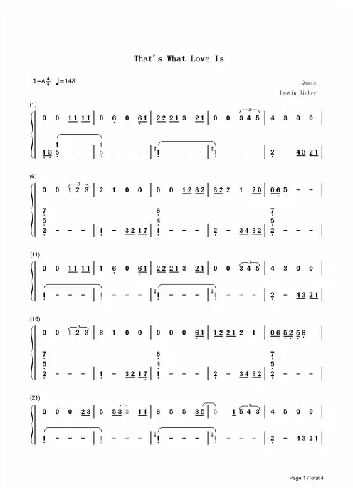 钢琴谱 Thats What Love Is-Justin Bieber 双手简谱_共4张(全)