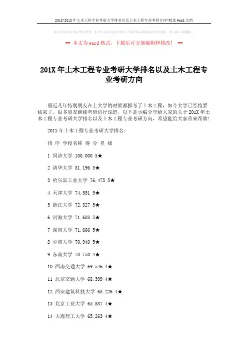2018-201X年土木工程专业考研大学排名以及土木工程专业考研方向-精选word文档 (3页)