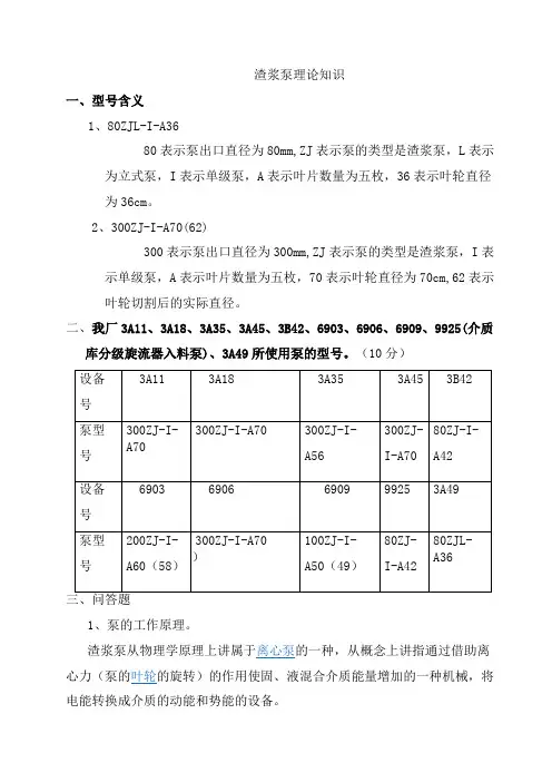 渣浆泵理论测试题