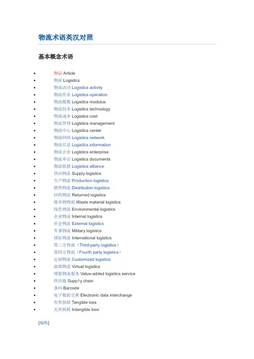 物流术语中英文对照