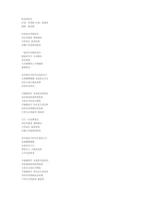 匿名的好友歌词