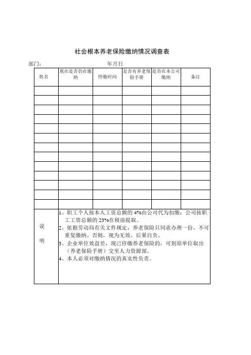 2023年社会根本养老保险缴纳情况调查表