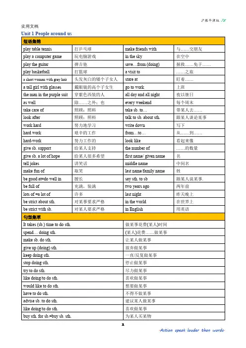 沪教牛津版英语七下各单元短语及语法要点