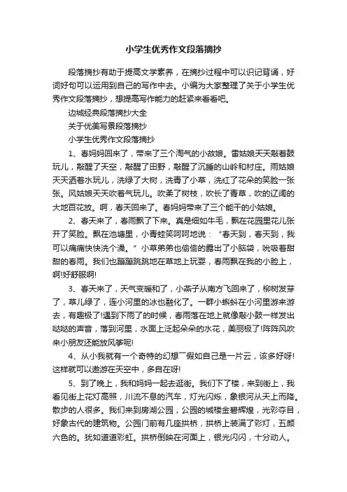 小学生优秀作文段落摘抄