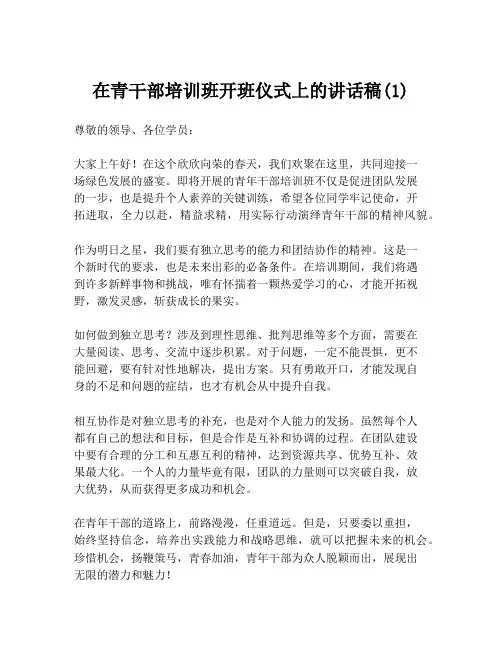 在青干部培训班开班仪式上的讲话稿(1)